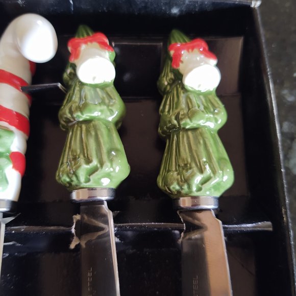 Vintage 1950s 60s Set of Novelty Christmas Theme Butter Spread Knives - Made in - Picture 8 of 11